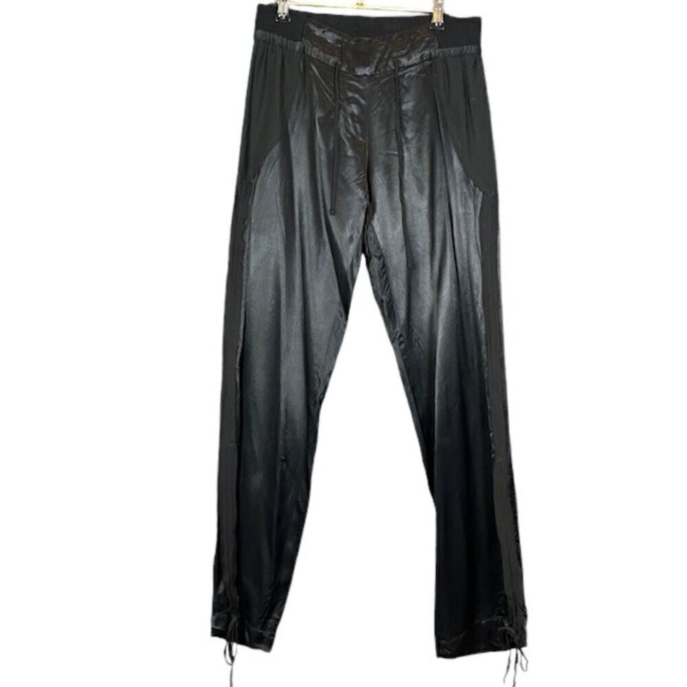 Karen Millen Satin and Crepe Pants Silky Black Tie Ankle Flowy Soft Waist Size 4